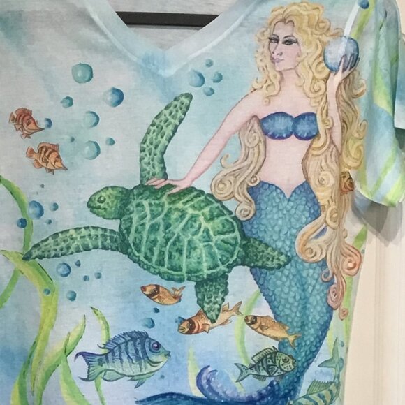 Sublivie Mermaid/Turtle Tee Shirt Size Medium - Picture 6 of 6